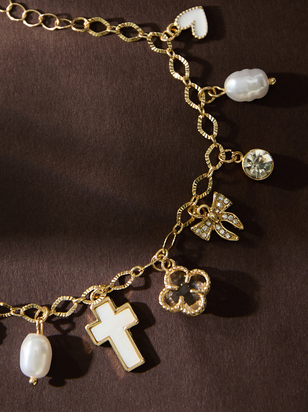 Cross Pearl Charm Bracelet - ARULA