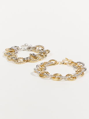18K Gold Layered Textured Link Charm Bracelet