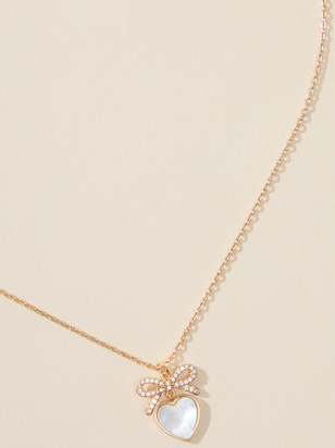 Bow Heart Charm Necklace - ARULA