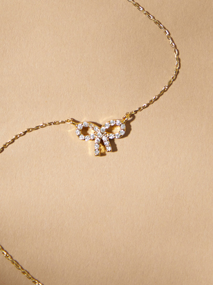 18K Gold Dimond Studded Bow Necklace - ARULA - 