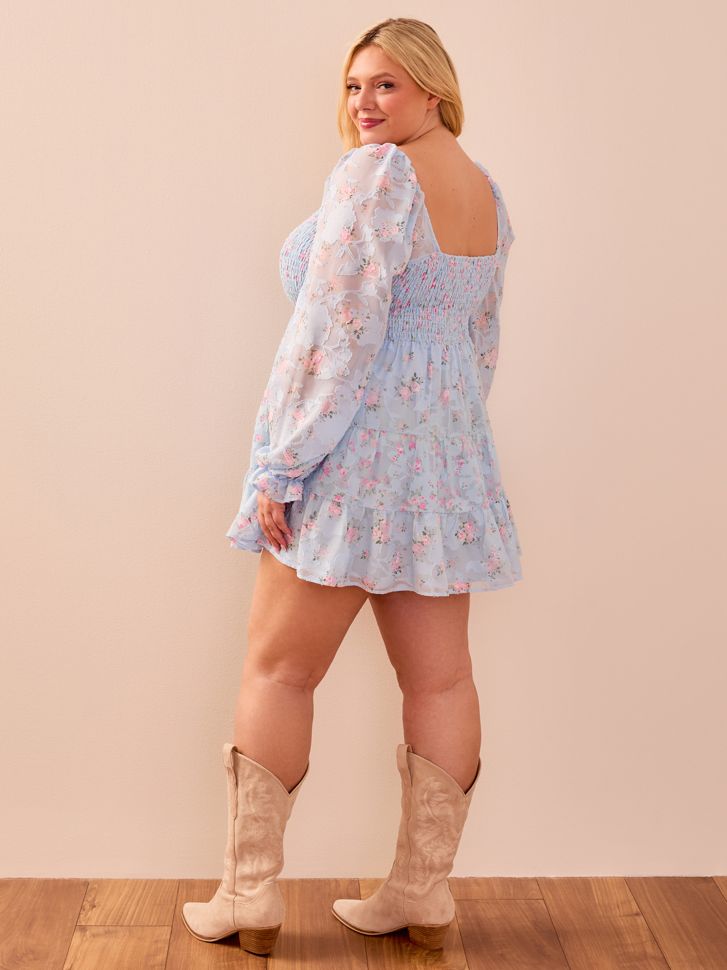 Madeline Floral Mini Dress in Light Blue | Arula