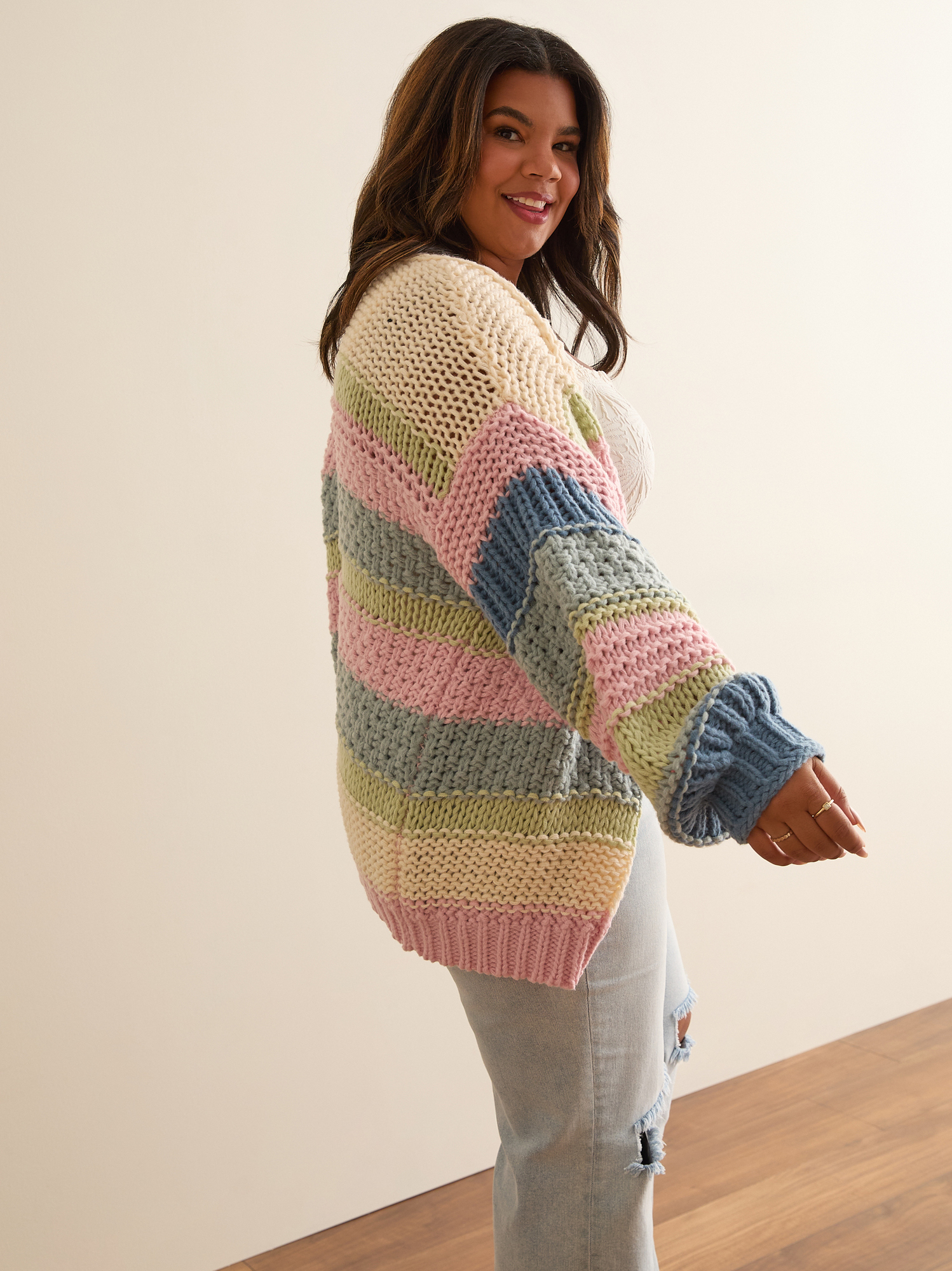 Striped knitted cardigan sales
