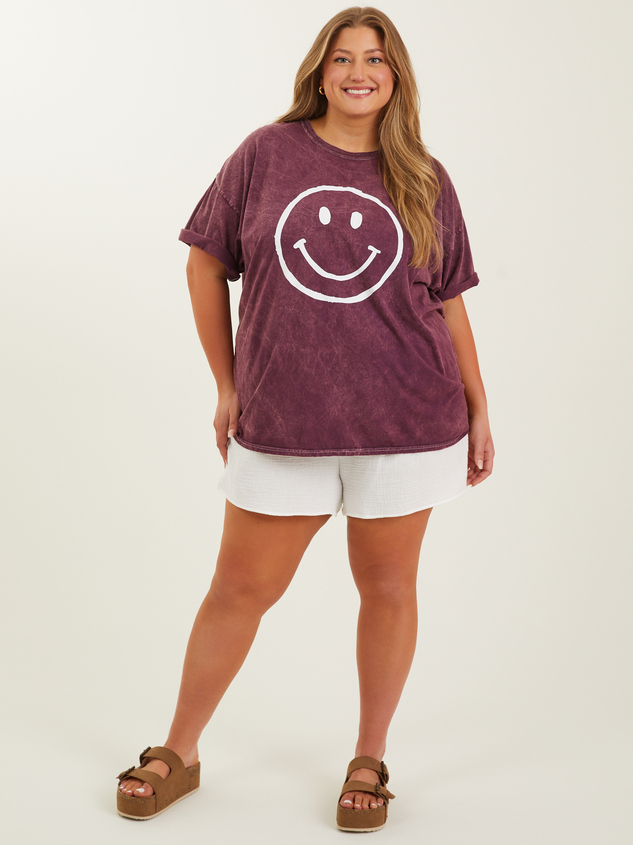 Smiley Face Oversized Tee Detail 2 - ARULA