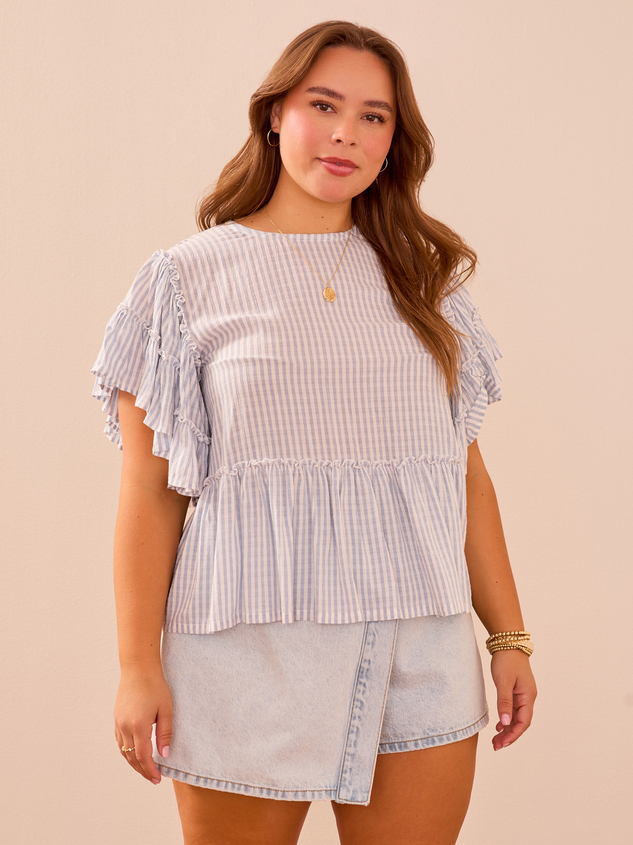 Delilah Striped Flutter Sleeve Top Detail 3 - ARULA
