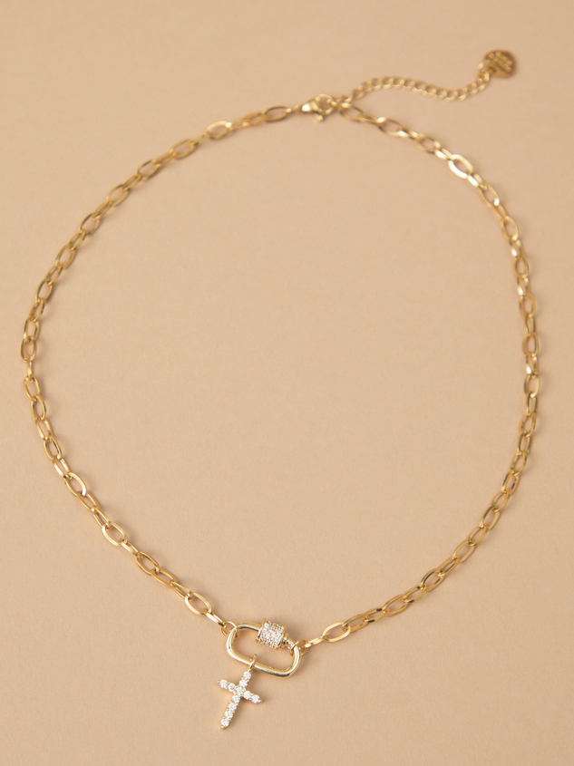 Stainless Steel Crystal Cross Chain Necklace Detail 2 - ARULA