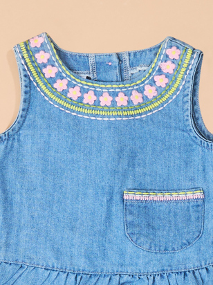 Angie Denim Flower Pinafore Set by Mud Pie - ARULA