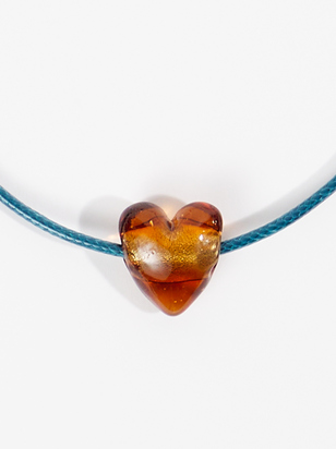 Glass Heart Pendant Cord Choker Necklace - ARULA