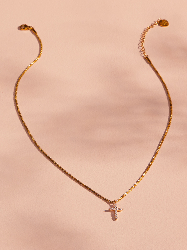 Stainless Steel Crystal Cross Necklace Detail 2 - ARULA