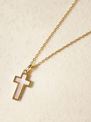 18K Gold Mother Of Pearl Cross Necklace - ARULA - 
