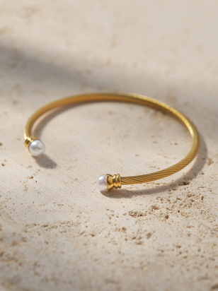 Stainless Steel Pearl Cuff Set - ARULA