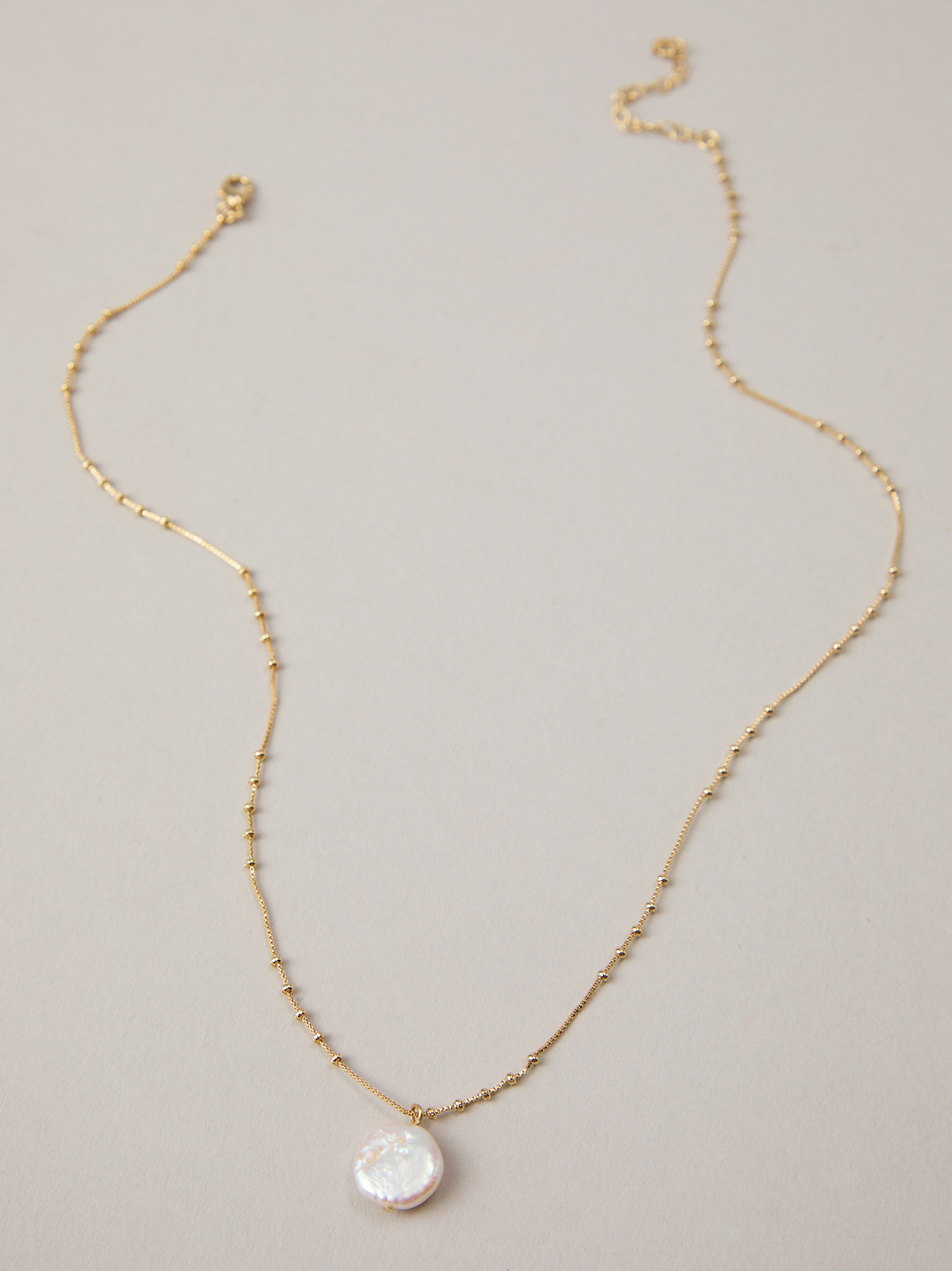 18K Gold Pearl Ball Chain Necklace