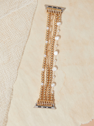 Beaded Gold and Pearl Smart Watch Band - ARULA