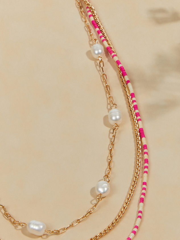 Layered Pearl Beaded Necklace Detail 2 - ARULA