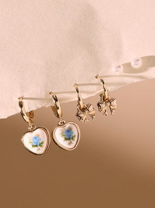 Flower Heart Mini Hoop Earring Set - ARULA - 