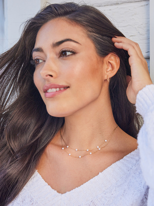 18k Gold Pearl Charm Necklace - ARULA - 