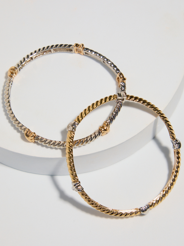 Mixed Metal Twisted Stretch Bracelet Pack Detail 3 - ARULA