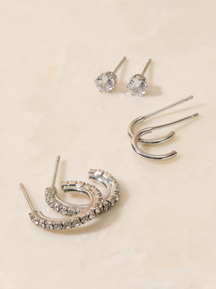 Rhinestone Mini Hoop Earring Set - ARULA - 