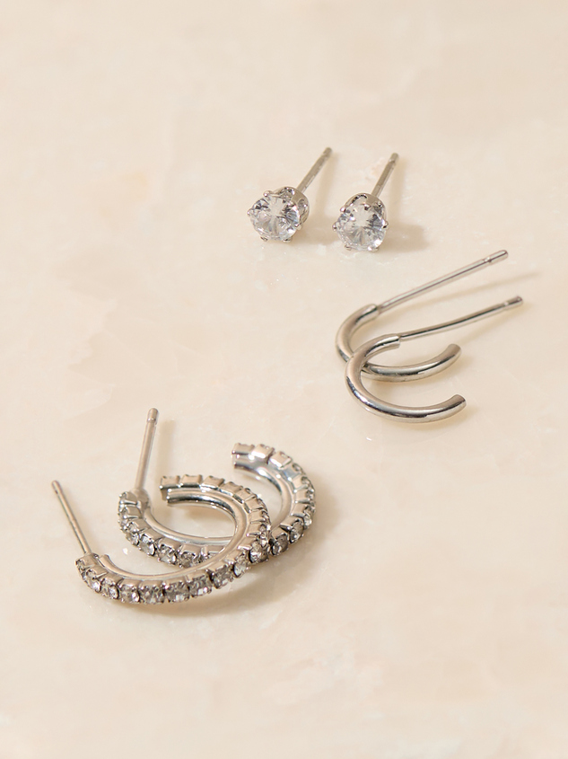 Rhinestone Mini Hoop Earring Set - ARULA