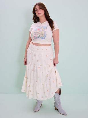 Thea Waterfall Frill Midaxi Skirt in Dusty Pink | Oh Polly