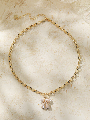 Colette Pearl Bow Charm Necklace - ARULA - 