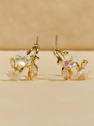 18K Gold Flower Vine Mini Hoop Earrings - ARULA - 