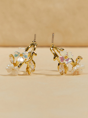 18K Gold Flower Vine Mini Hoop Earrings - ARULA