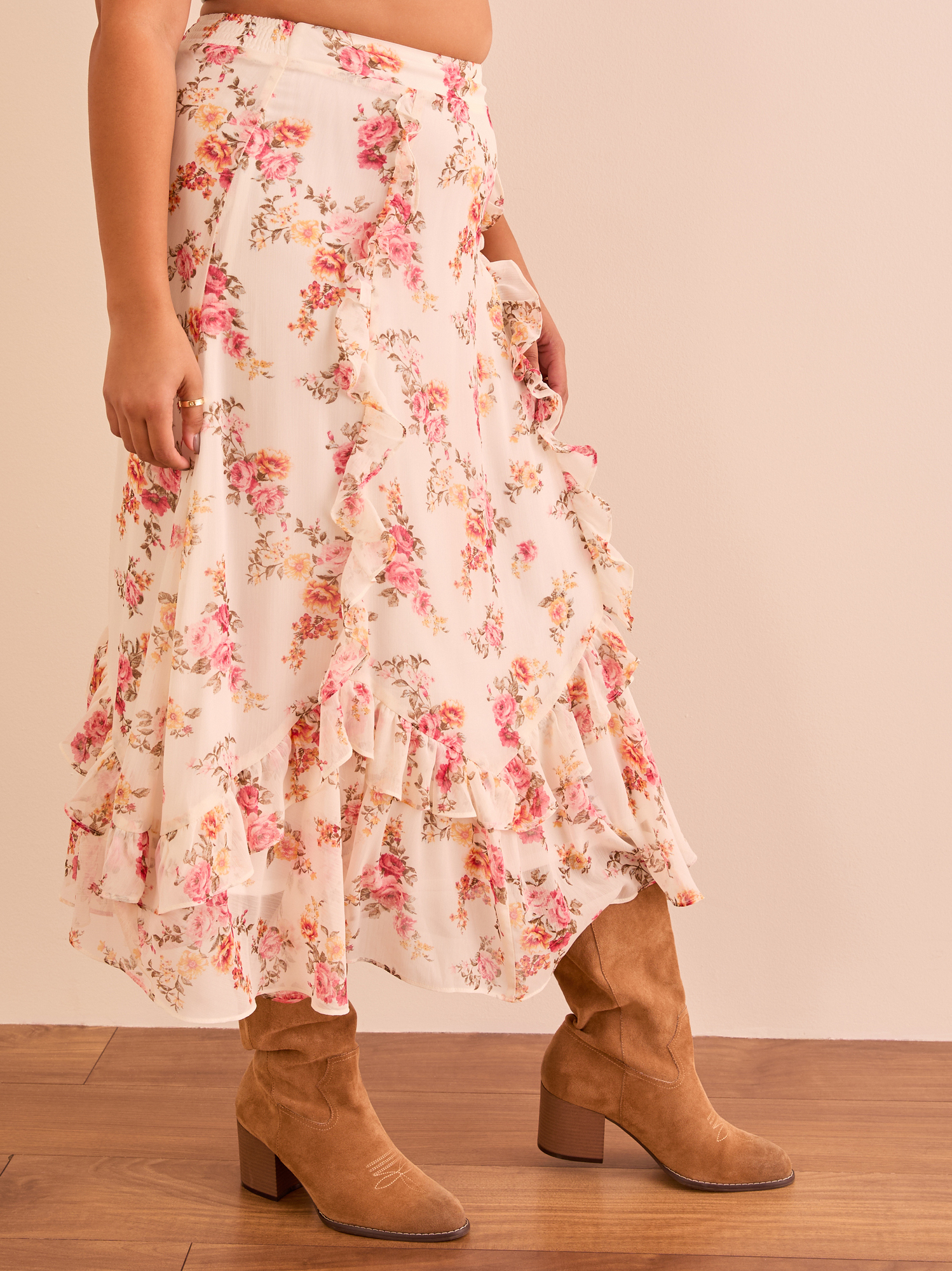 Isabella Floral Midi Skirt in Ivory & Pink | Arula Isabella Floral Midi Skirt in Ivory & Pink | Arula
