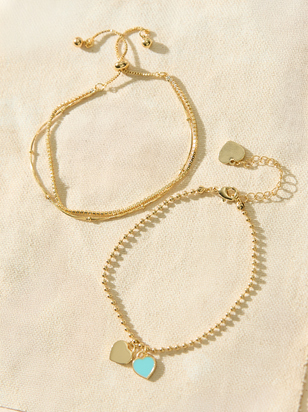 18K Gold Dainty Heart Charm Bracelet - ARULA