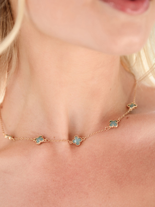 Gold Clover Light Blue Necklace - ARULA
