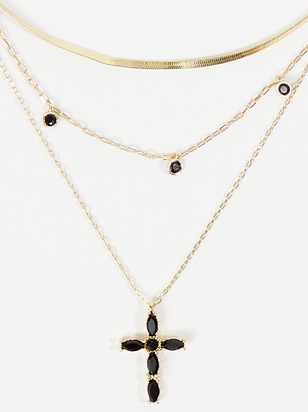 Layered Gem Cross Pendant Necklace - ARULA