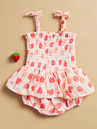 Clara Strawberry Smocked Bubble - ARULA