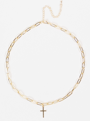 Paperclip Chain Cross Pendant Necklace - ARULA