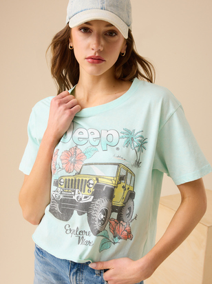 Hibiscus Jeep Cropped Graphic Tee - ARULA - 