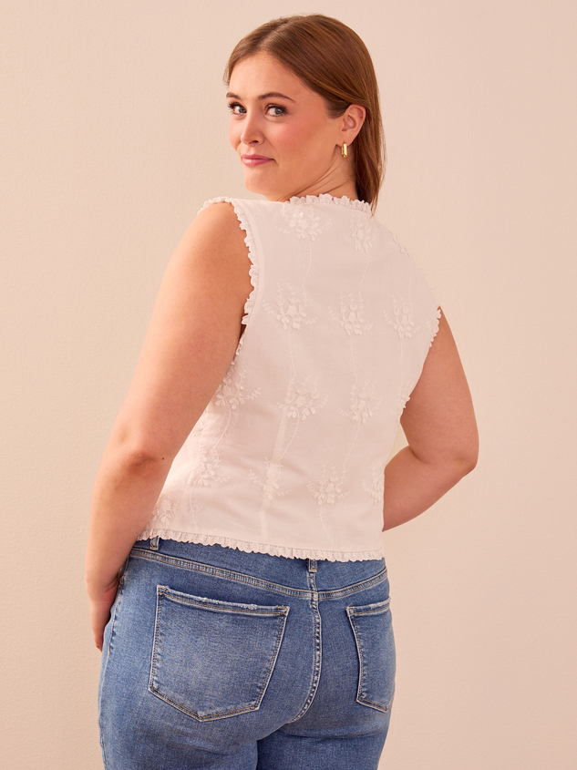 Alicia Embroidered Tie Front Woven Vest Detail 5 - ARULA