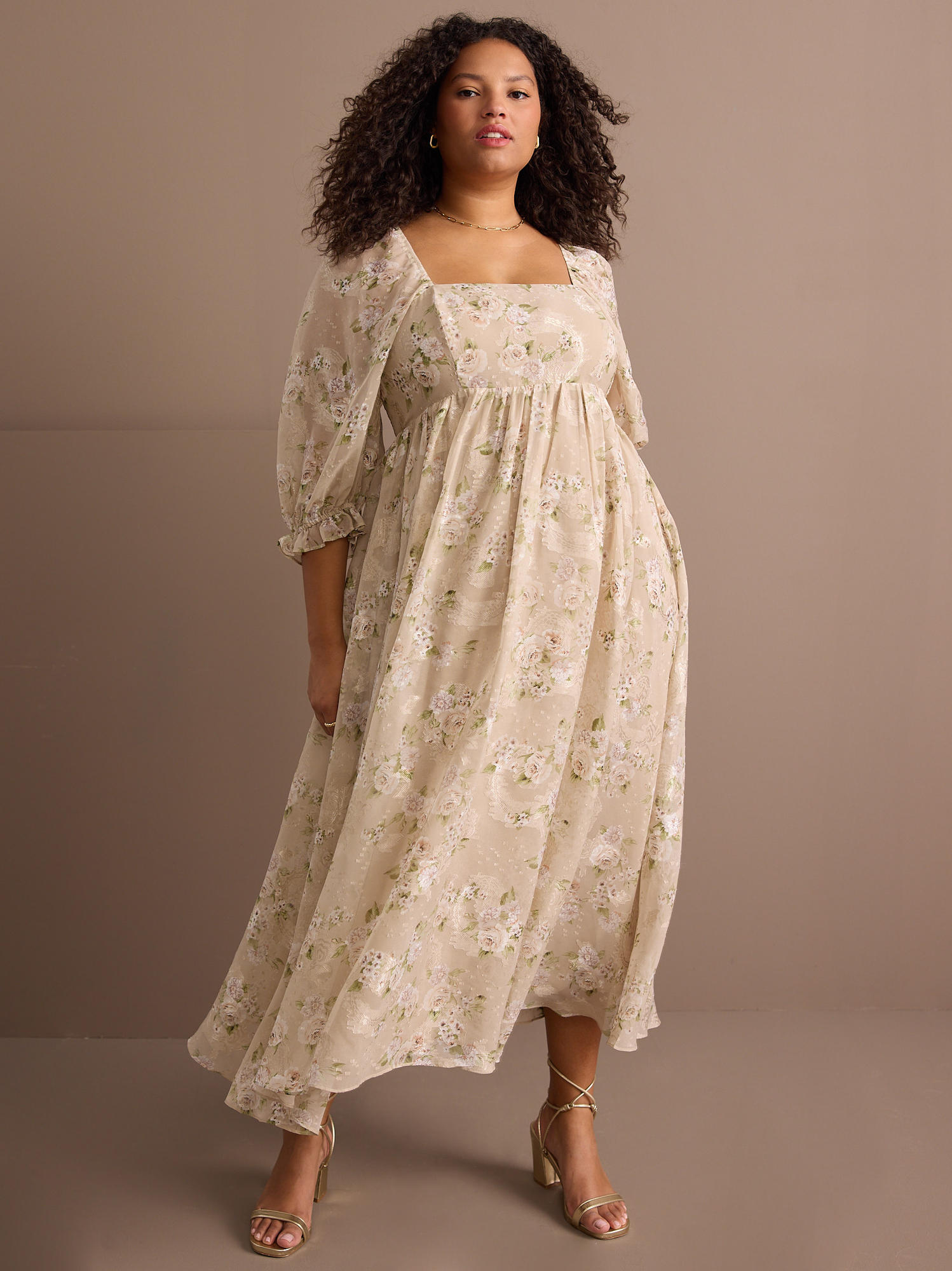 Natalie Floral Maxi Dress in Beige Arula