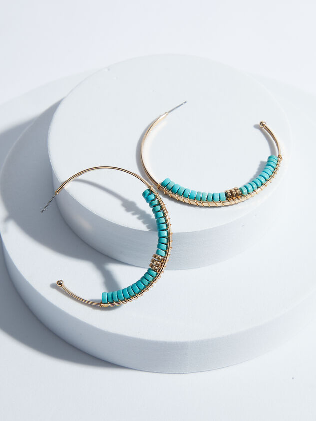 Turquoise Beaded Hoop Earrings Detail 1 - ARULA