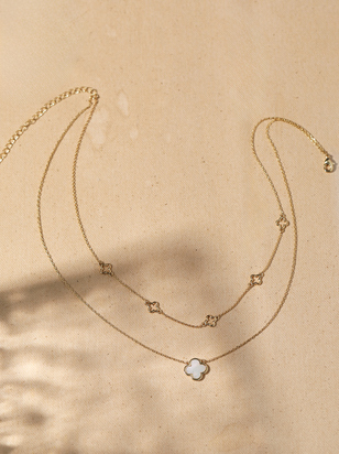 18K Gold Double Layer Clover Necklace - ARULA