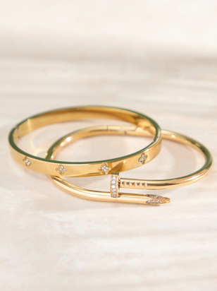 Stainless Steel Wrapped Nail Bangle Set - ARULA