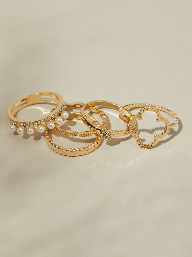 Gold Pearl Elegant Ring 5 Pack Detail 2 - ARULA