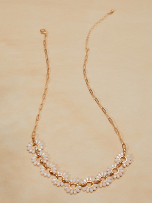 Glass Pearl Flower Chain Necklace - ARULA