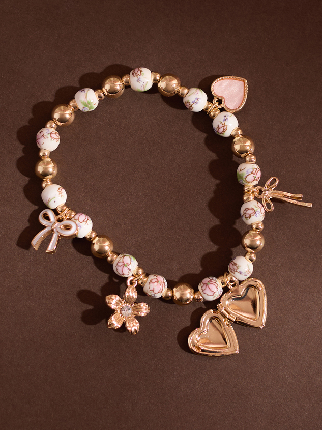 Painted Floral Bead Charm Bracelet Detail 2 - ARULA