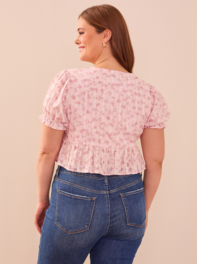 Jane Floral Tie front Peplum Top Detail 4 - ARULA