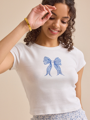 Gingham Bow Baby Tee - ARULA - 