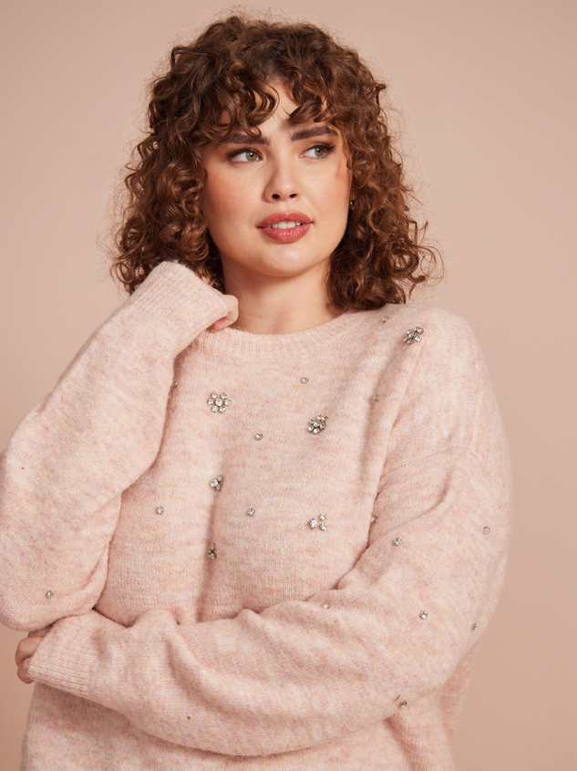 Heather Embellished Crewneck Sweater - ARULA