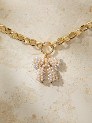Colette Pearl Bow Charm Necklace - ARULA