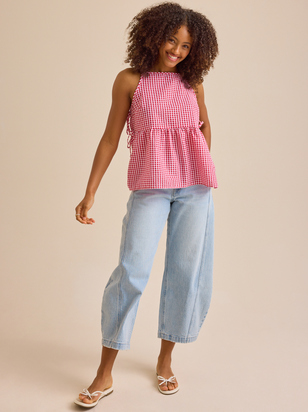 Picnic Red Gingham Bow Mama Top - ARULA