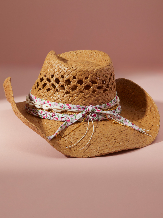 Shell & Floral Trim Cowboy Hat Detail 2 - ARULA