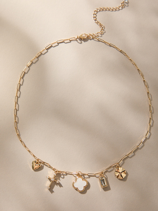 Gold Paperclip Charm Necklace - ARULA - 