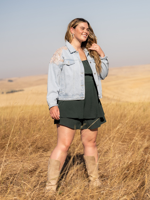 Shimmer Applique Denim Jacket - ARULA