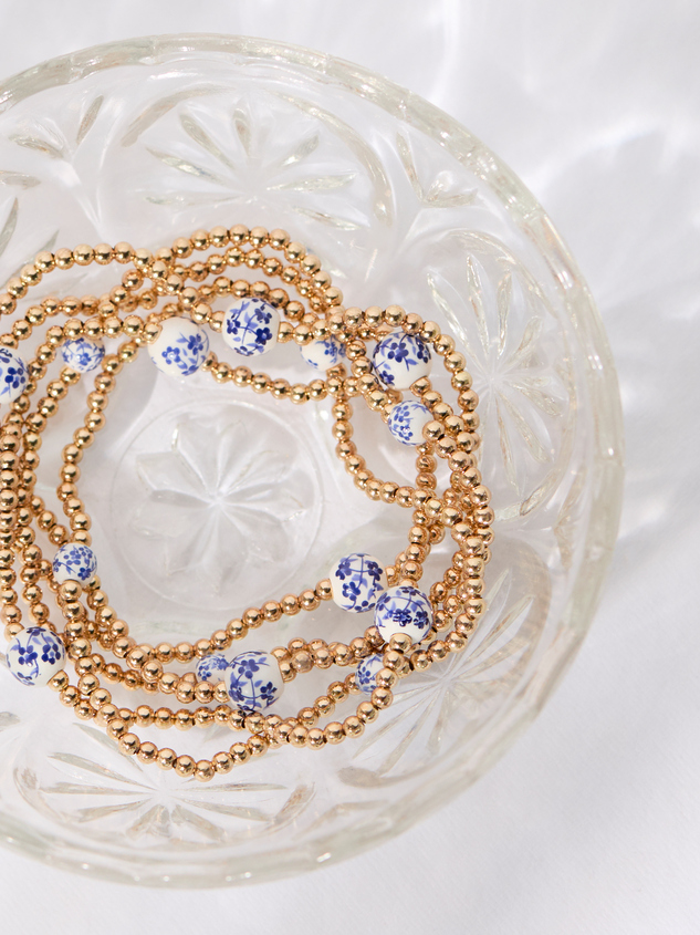 Painted Bead Gold Stretch Bracelet Set Detail 2 - ARULA